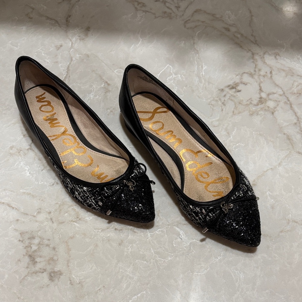 Sam Edelman Black and Silver Glitter Loafers